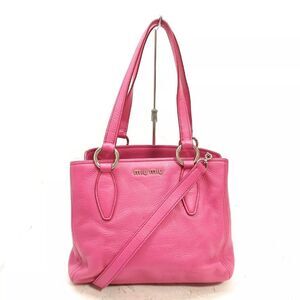 Auth Miu Miu Pink Vitello Daino Leather Caribou 2way Crossbody Bag Satchel